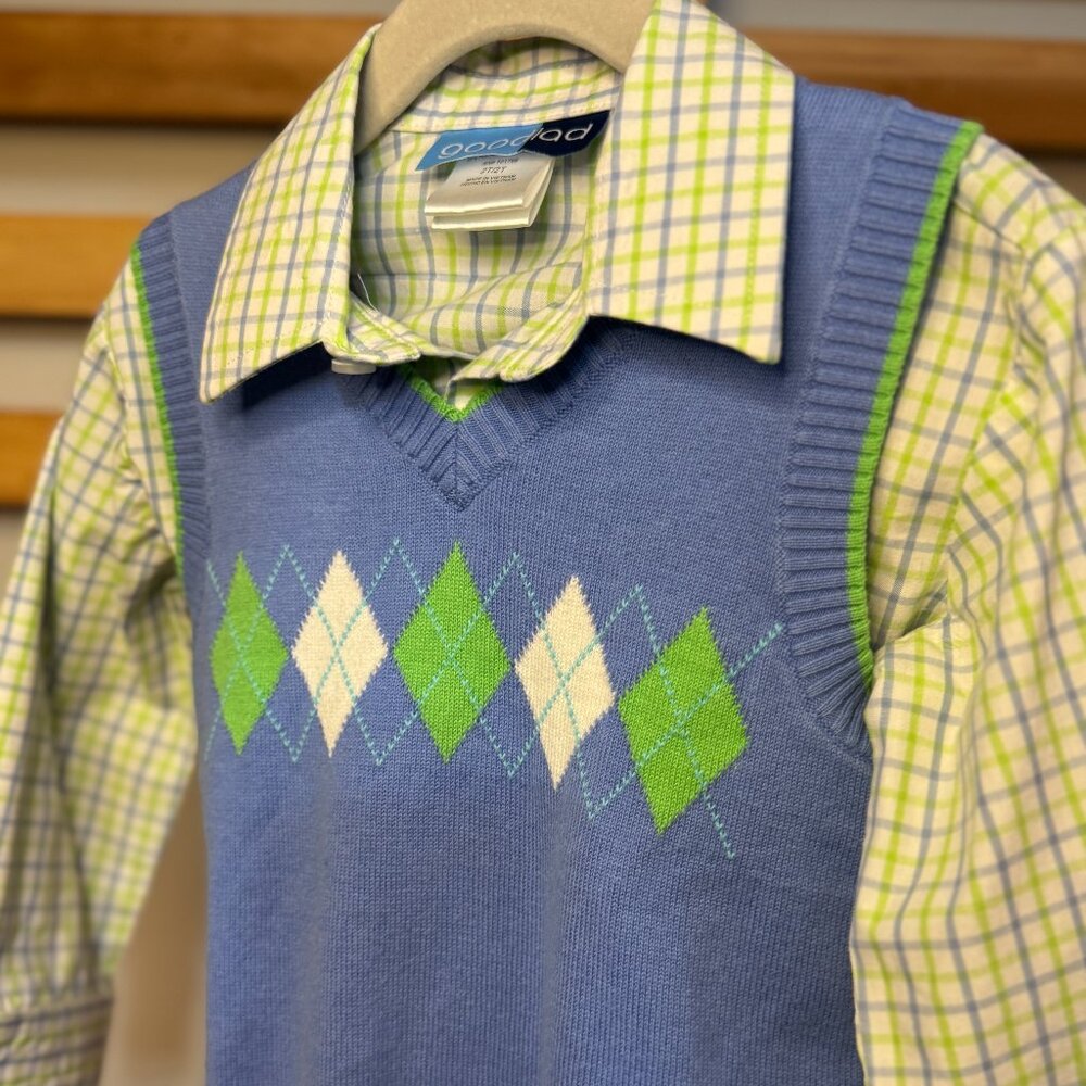 Good Lad Boys Dress Shirt & Argyle Sweater Vest Set Size 2 - Picture 4 of 8
